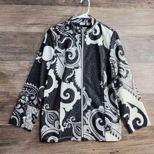 Chico's Elegant Black and Cream Bomber Jacket